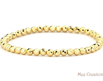 Hematite Gold Plated Bracelet, Gold Plated Bead Bracelet, Slim Bracelet, Delicate Dainty Custom Bracelet Stack, Minimal Everyday Bracelet,