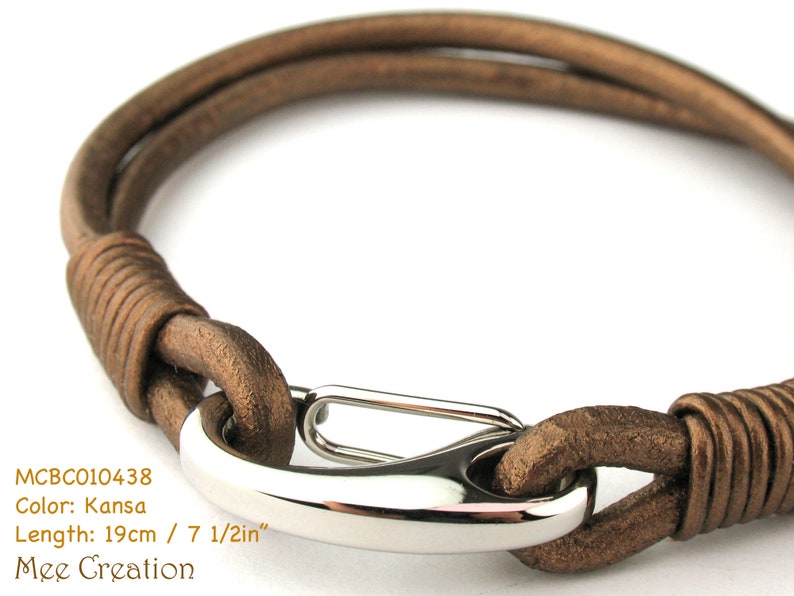 MCBC010441 3mm Genuine Round Leather with Stainless Steel Shrimp Clasp Bracelet 19cm / 7 1/2, Leather Bracelet, Pink Leather Bracelet Kansa, 19cm