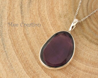 PD030003) Amethyst, Faceted, 925 Sterling Silver Pendant, Chain Included