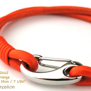 MCBC010441 3mm Genuine Round Leather with Stainless Steel Shrimp Clasp Bracelet 19cm / 7 1/2, Leather Bracelet, Pink Leather Bracelet Orange, 19cm