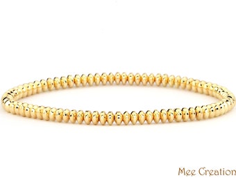 Hematite 18K Gold Plated Bracelet, 18K Gold Plated Bead Bracelet, Slim Bracelet, Delicate Dainty Bracelet Stack, Minimal Everyday Bracelet