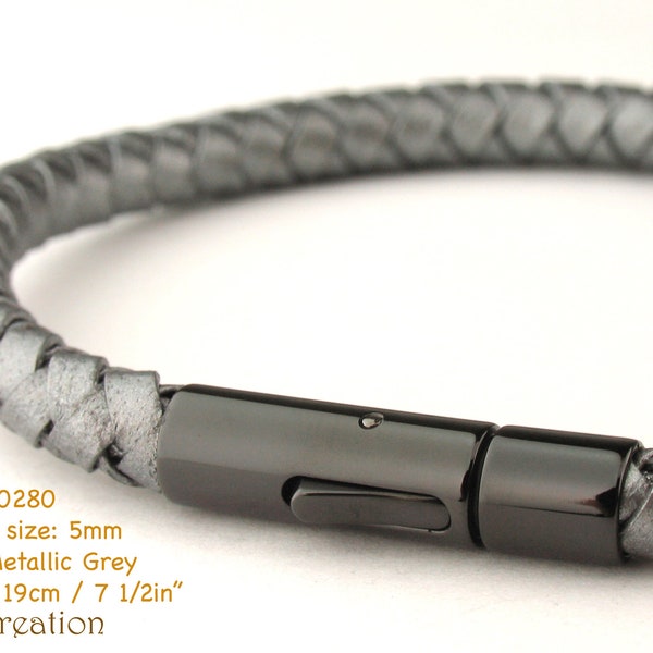 Genuine Deep Brown Leather ID Bracelet For Men - Magnetic 316L Stainless Steel