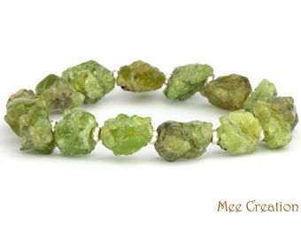 Genuine Peridot Bracelet, Natural Raw Peridot Bracelet, August Birthstone, Dainty Peridot Bracelet, Rough Peridot Bracelet