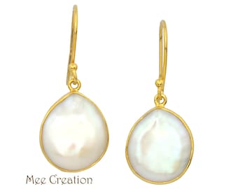 Large Baroque Pearl Earring, Freshwater Gold Plated pearl Earring, Drop Pearl Irregular Earring, bridesmaid gift, birthday gift, anniversary