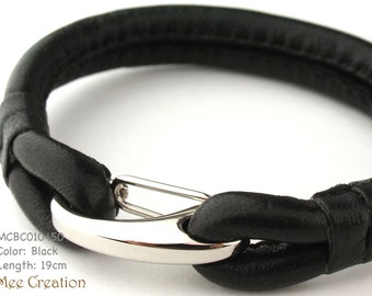 MCBC010450) 5mm Genuine Lamb Leather with Stainless Steel Shrimp Clasp Bracelet (19cm / 7 1/2"), Leather Bracelet, Black Leather Bracelet