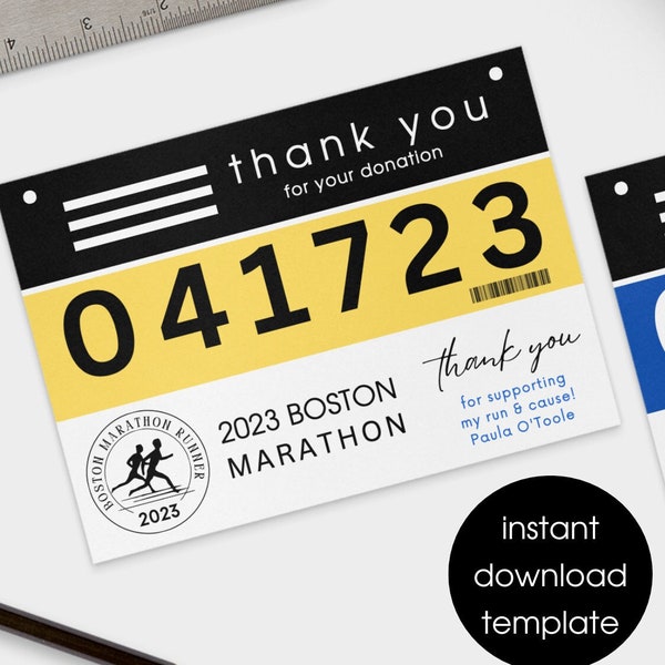 Race Bib Thank You Cards - Custom Racer Runner Thank You for Donation - Boston Marathon Thank You - Race Bib Custom - Thank You Cards