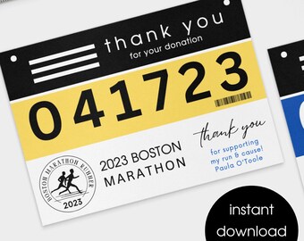 Race Bib Bedankkaarten - Aangepaste Racer Runner Bedankt voor donatie - Boston Marathon Bedankt - Race Bib Custom - Bedankkaarten