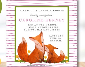 Baby Fox douche uitnodiging, baby shower neutraal, schattige Fox uitnodigingen, preppy baby shower