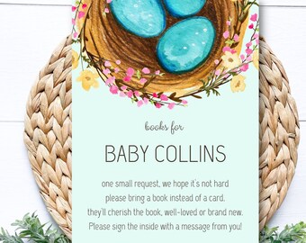 Baby shower boekinzet, baby shower uitnodiging extra's, vogelnest babyuitnodigingen, kinderbibliotheekboeken