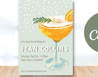 Koolzuurhoudende drank Cocktail verjaardagsfeestje, volwassen verjaardag uitnodigen, koolzuurhoudende dranken, Bachelorette uitnodiging