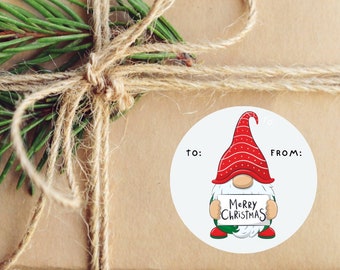 Gnome kerstcadeaustickers, kaboutervakantielabels, kabouterkerstman, leuke vakantiecadeaustickers