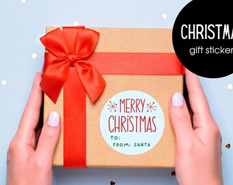 Vrolijke kerstcadeaustickers, van kerststicker, kindercadeaustickers, kerstman, kerststickers