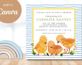 Eend baby shower uitnodiging, baby shower neutraal, eend uitnodigingen, preppy baby shower