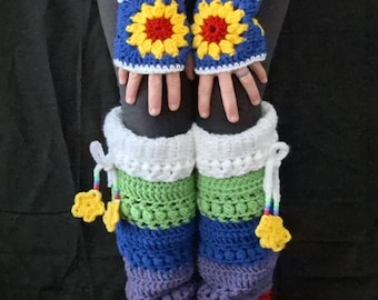 Nostalgic leg warmers and fingerless gloves set.