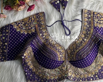 Bruidsblouse in Sabyasachi-stijl, feestkleding gestikte handgemaakte zijden sari-blouse