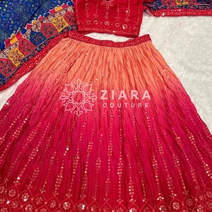 Różowa chinonowa jedwabna lehenga choli: cekinowa indyjska suknia ślubna