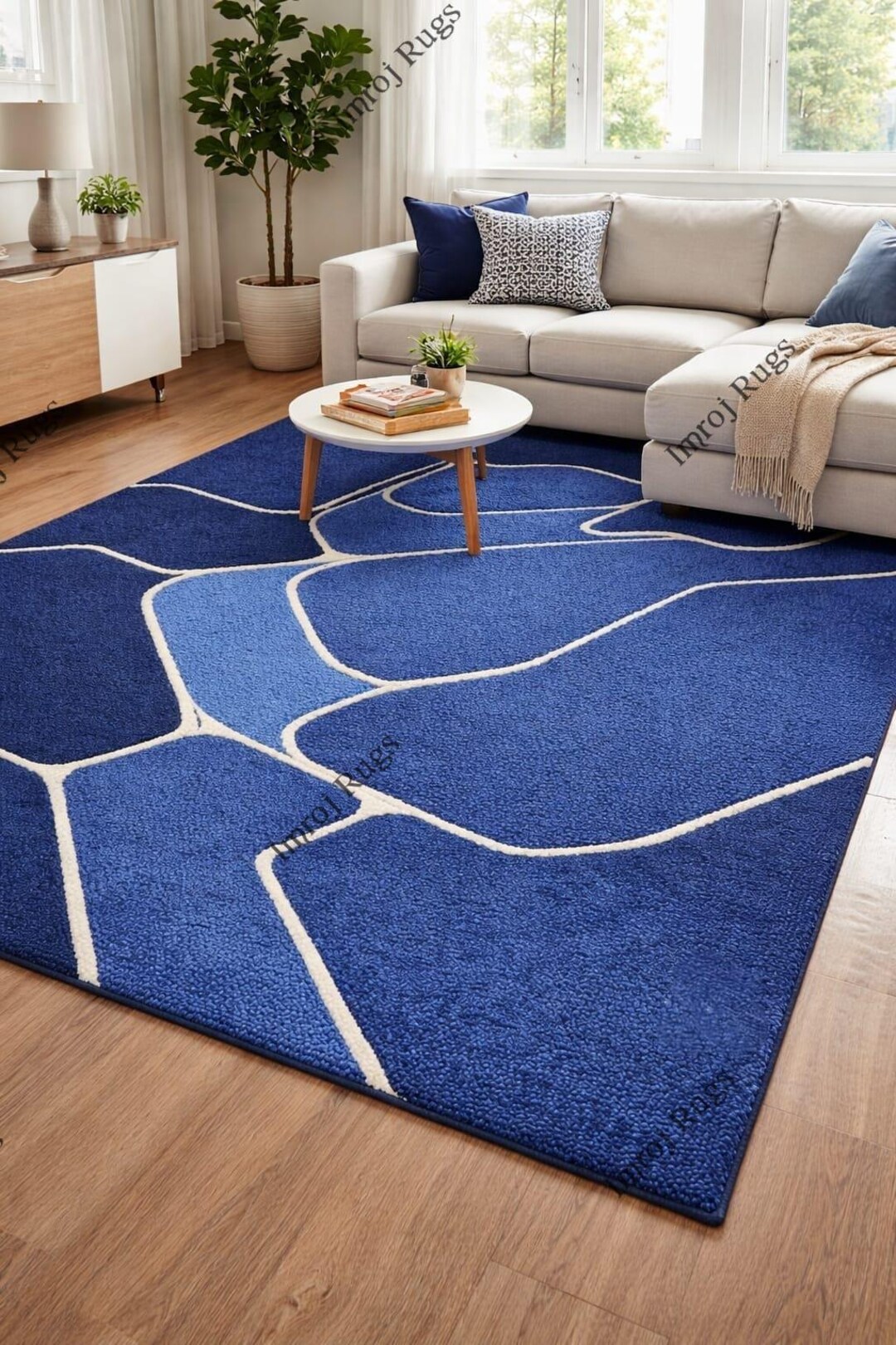 Modern Blue Abstract Area Rug | Contemporary Line Pattern Rug ...