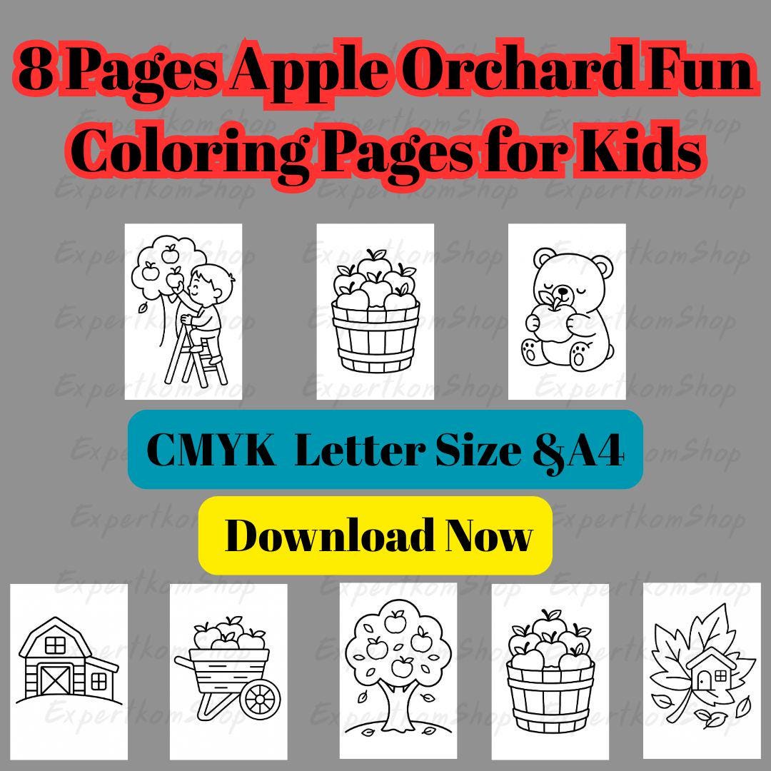 Apple Orchard Fun Coloring Pages for Kids | Cute Farm & Harvest ...
