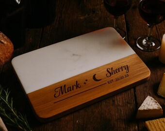 Personalized Marble & Acacia Wood Cutting Board: Engraved Charcuterie Board