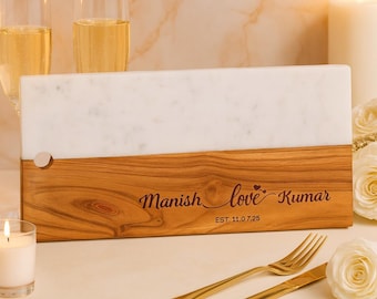 Personalized Marble & Acacia Wood Charcuterie Board - Wedding Gift
