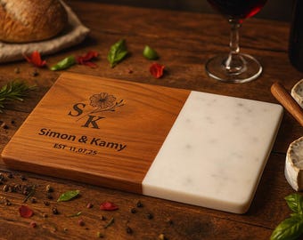 Engraved Marble & Wood Cutting Board: Personalized Anniversary Gift