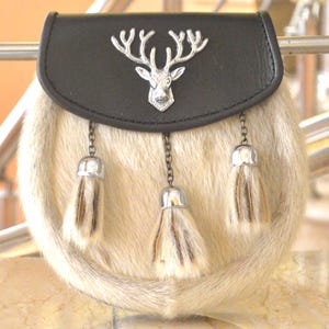 Stag Head Scottish Highland Wedding Kilt Sporran Men&#39;s Traditional Leather Day Sporran With Chain & Belt