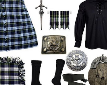 Men's Scottish 10 Pieces Fur Sporran kilt outfit Traditional Highland Kilt set Available in 54+ Tartans