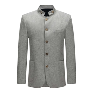 German Grey Bavarian Jacket | Trachten Jacket | Men&#39;s Wool Jacket | Traditional Oktoberfest Custom Jacket For Men&#39;s