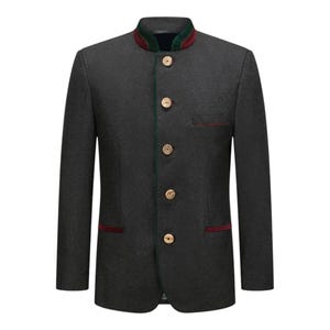 German Charcoal Bavarian Jacket | Trachten Jacket | Men&#39;s Wool Jacket | Traditional Oktoberfest Custom Jacket For Men&#39;s