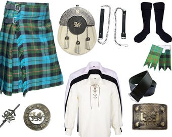 Men's Scottish 10 Pieces Welsh Dragon Badge Antique Sporran kilt outfit Traditional Highland Kilt set Available in 54+ Tartans