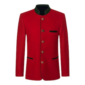 German Red Bavarian Jacket | Trachten Jacket | Men&#39;s Wool Jacket | Traditional Oktoberfest Custom Jacket For Men&#39;s