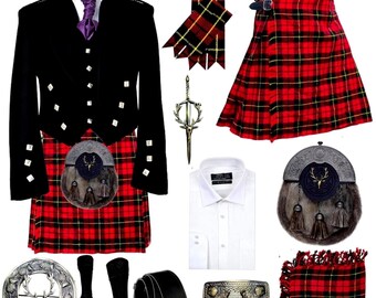 Men's Scottish 11 Pieces Stage Head Sporran Prince Charlie Jacket kilt outfit Traditional Highland Wedding Kilt set Available in 54+ Tartans