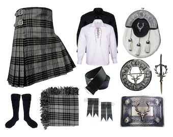 Herren Scottish 10 Stück Hirschkopf Sporran Kilt Outfit Traditionelles Kleid Casual Outfit Highland Kilt Set Erhältlich in 54+ Tartans