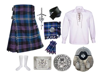Men's Scottish 10 Pieces Thistle fur Sporran kilt outfit Traditional full dress Casual outfit Highland Kilt set Available in 54+ Tartans