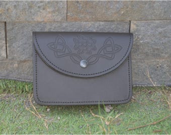 Cinturón de piel negra escocesa para hombre, con relieve celta, 100 % piel