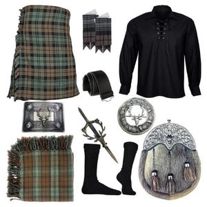 Men&#39;s Scottish 10 Pieces Fur Sporran kilt outfit Traditional Highland Kilt set Available in 50+ Tartans