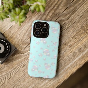 Cute Pastel Blue Bubbles Aesthetic Tough Phone Case | Protective Case