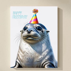 Carte d'anniversaire drôle de phoque - carte imprimable animal de l'océan - jeu de mots de mer mignon pour enfants et adultes - téléchargement numérique instantané