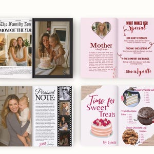 Sjabloon voor een moedermagazine, gepersonaliseerd cadeau voor mama, bewerkbaar Canva-magazine, cadeau voor Moederdag, verjaardag en Kerstmis, aandenken aan het gezin afbeelding 4