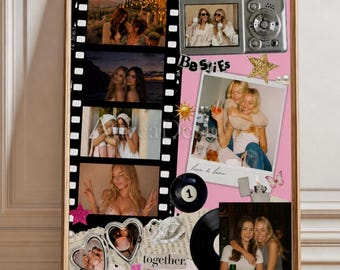 Best Friend Collage Poster Template, Matchbook Friendship Gift, Editable Canva Bestie Print, Personalized Sister pink collage matchbox