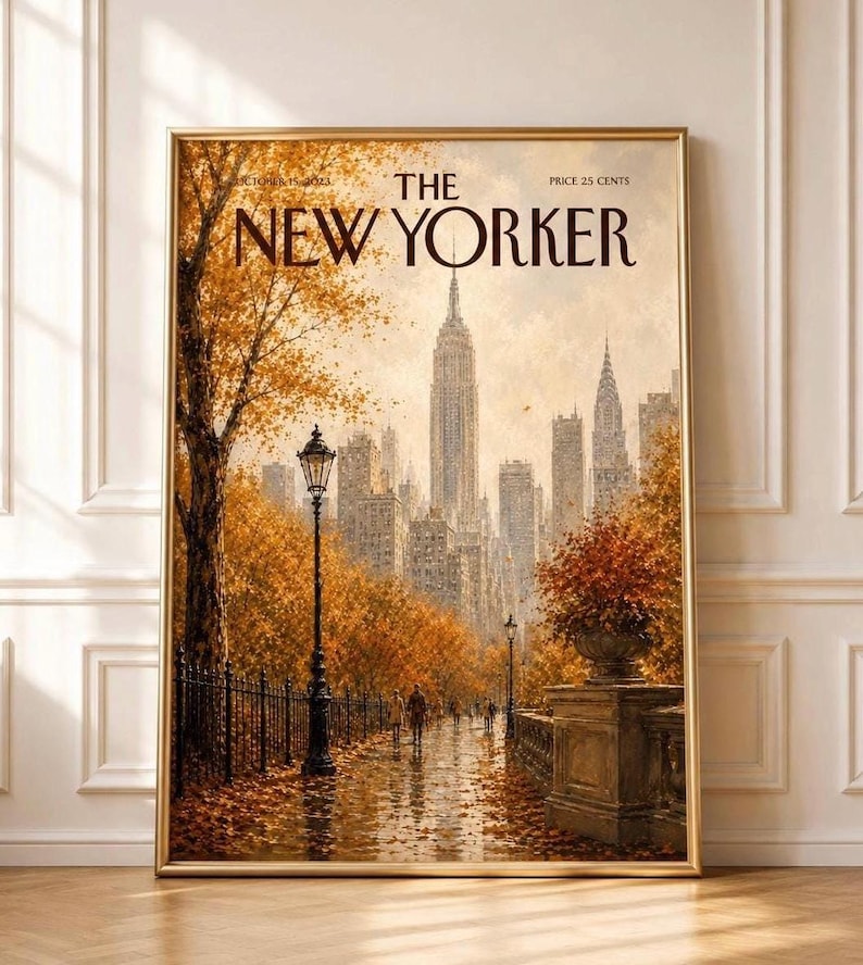 New York City Autumn Poster, NYC Fall Wall Art, Cozy Manhattan Print, Vintage City Decor,  Autumn in New York Digital Download, Central Park