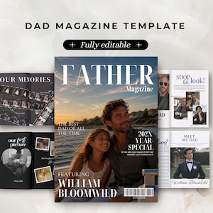 Plantilla de revista para papá, regalo personalizado definitivo para papá, regalo para el Día del Padre y cumpleaños de papá, regalo de recuerdo editable y moderno.