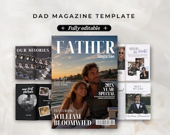 Sjabloon voor een papamagazine, het ultieme gepersonaliseerde cadeau voor papa, Vaderdag- en verjaardagscadeau voor papa, bewerkbaar en modern aandenken voor papa