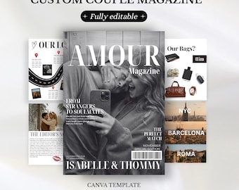 Sjabloon voor een tijdschrift voor stellen | Gepersonaliseerd liefdesverhaalmagazine | Bewerkbaar Canva liefdesmagazine | Jubileumcadeau voor vriend/vriendin