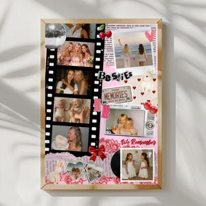Best Friend Matchbook Poster Template – Playful Cherries, Bunnies & Bows, Editable Canva Kids Friendship Wall Art Gift, Matchbox Collage