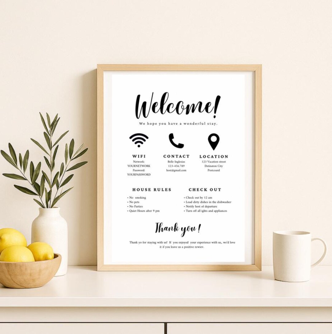 Welcome Sign for Short-term Rental Hosts, Editable Airbnb Template ...