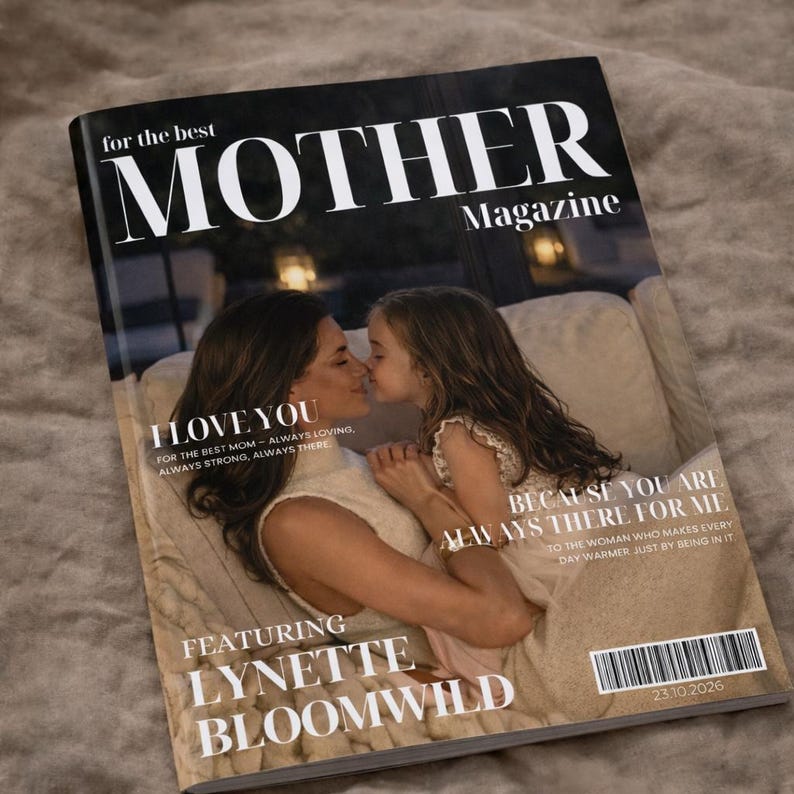Sjabloon voor een moedermagazine, gepersonaliseerd cadeau voor mama, bewerkbaar Canva-magazine, cadeau voor Moederdag, verjaardag en Kerstmis, aandenken aan het gezin afbeelding 5