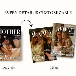 Sjabloon voor een moedermagazine, gepersonaliseerd cadeau voor mama, bewerkbaar Canva-magazine, cadeau voor Moederdag, verjaardag en Kerstmis, aandenken aan het gezin afbeelding 6