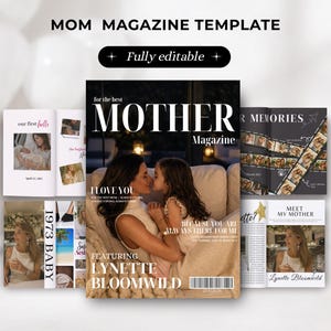マママガジンテンプレート、お母さんへのパーソナライズギフト、編集可能なCanvaマガジン、母の日、誕生日、クリスマスギフト、家族の思い出の品