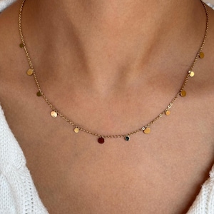 Necklace with round plates, stainless steel chain gold, plate chain women, filigree jewelry, minimalist chain coins, gift idea